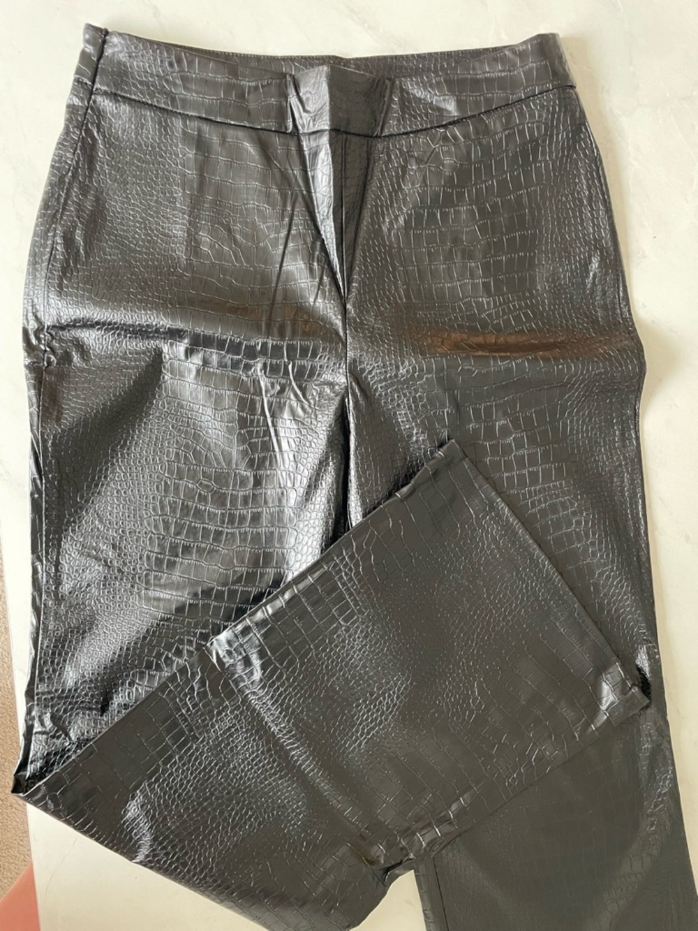 Faux croc leather wide leg pants